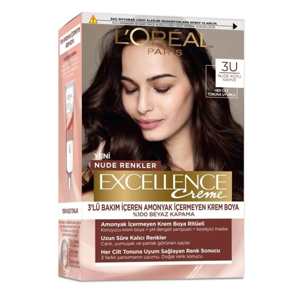 Loreal Paris Excellence Creme Nude Renkler Saç Boyası 3U Nude Koyu Kahve
