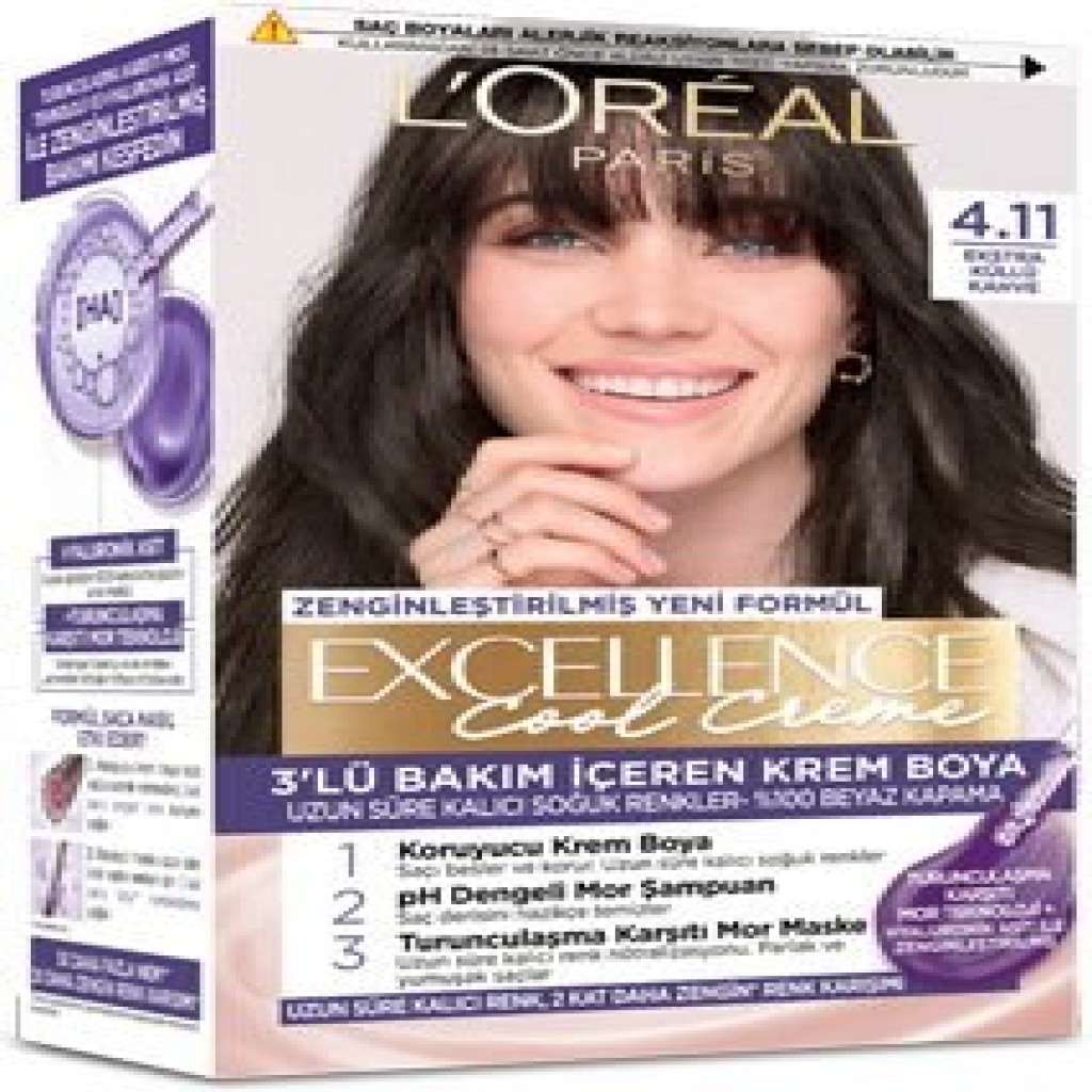 L’Oreal Paris Excellence Cool Creme Saç Boyası – 4,11 Ekstra Küllü Kahve