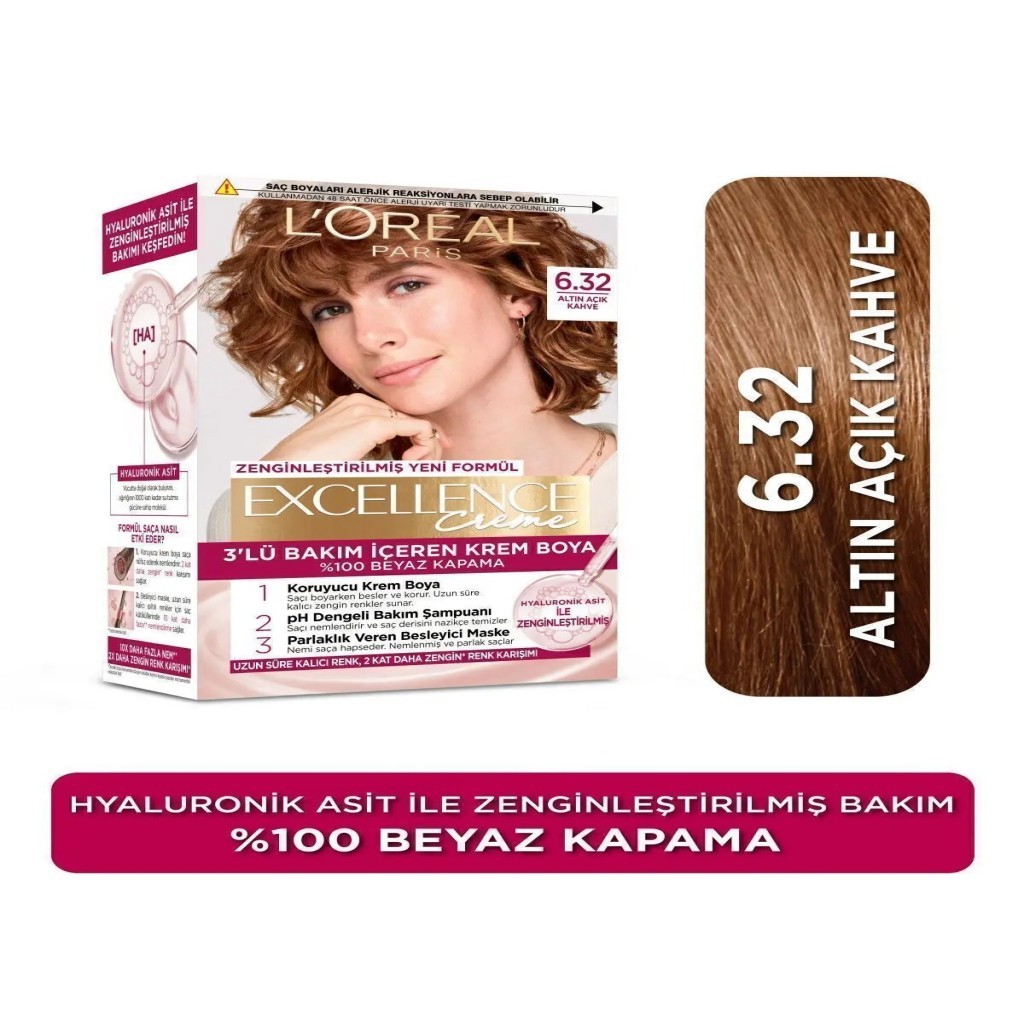 Loreal Paris Excellence Creme Saç Boyası 6.32 Altın Açık Kahve