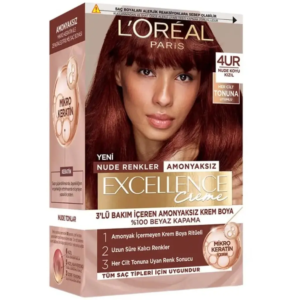 Loreal Paris Excellence Creme Nude Renkler Saç Boyası 4UR Nude Koyu Kızıl