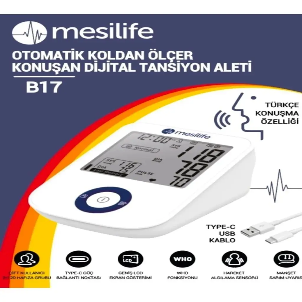 Mesilife B17 Otomatik Koldan Ölçer Konuşan Dijital Tansiyon Aleti