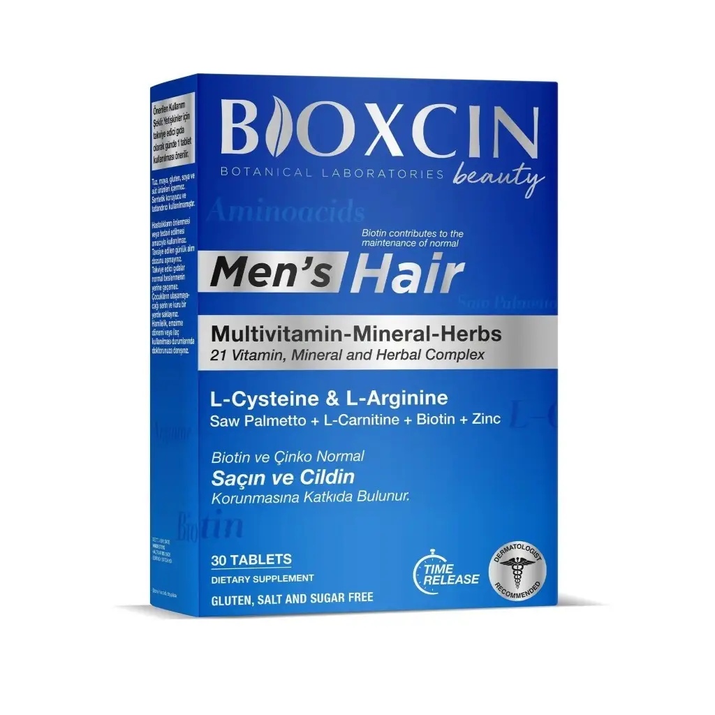 Bioxcin Mens Hair 30 Tablet - L-Arginin Biotin Saw Palmetto L-Carnitine Çinko L-Sistein Keratin Bakır İyot