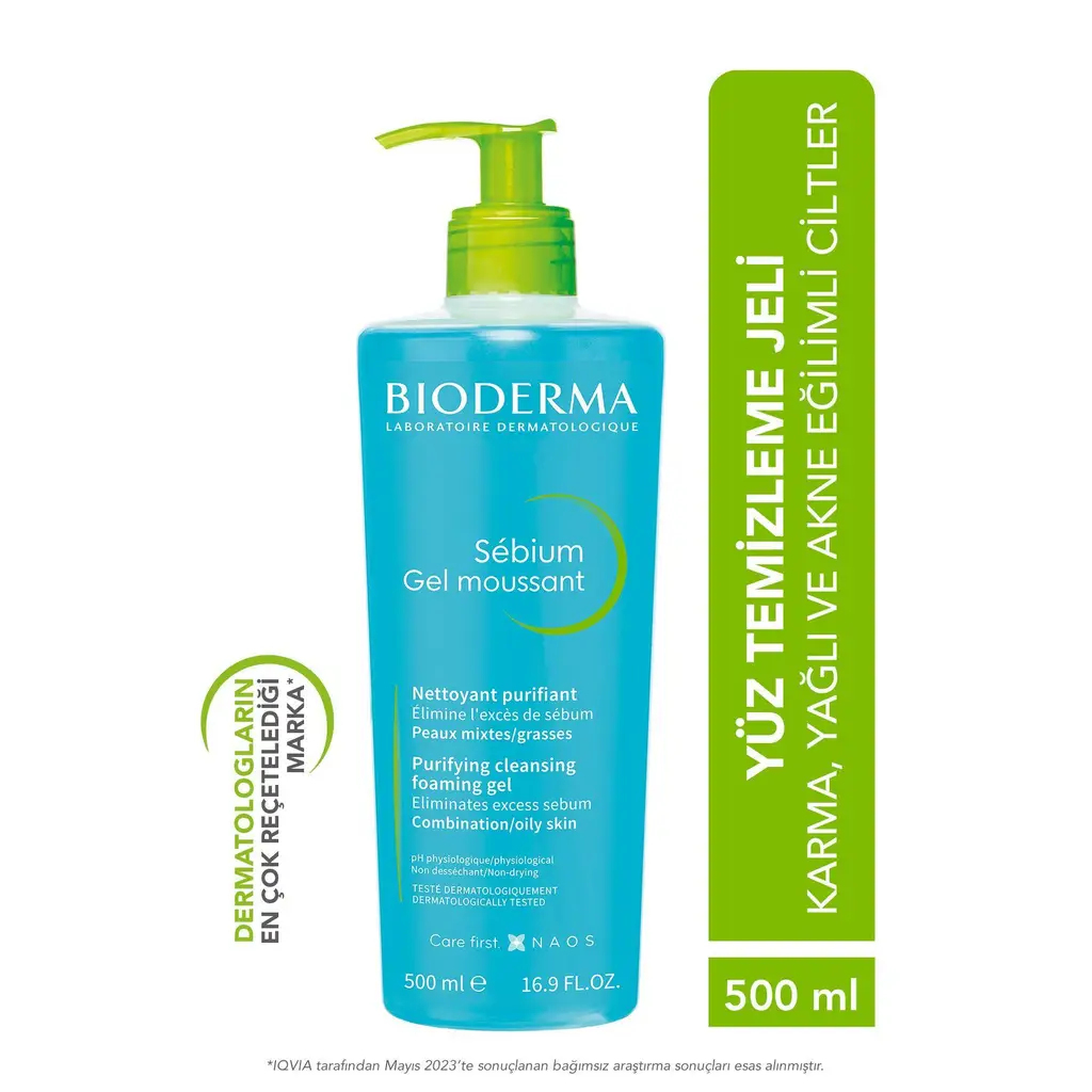 Bioderma Sebium Foaming Gel Karma, Yağlı ve Akneye Eğilimli Ciltler İçin Yüz Temizleme Jeli 500 ml