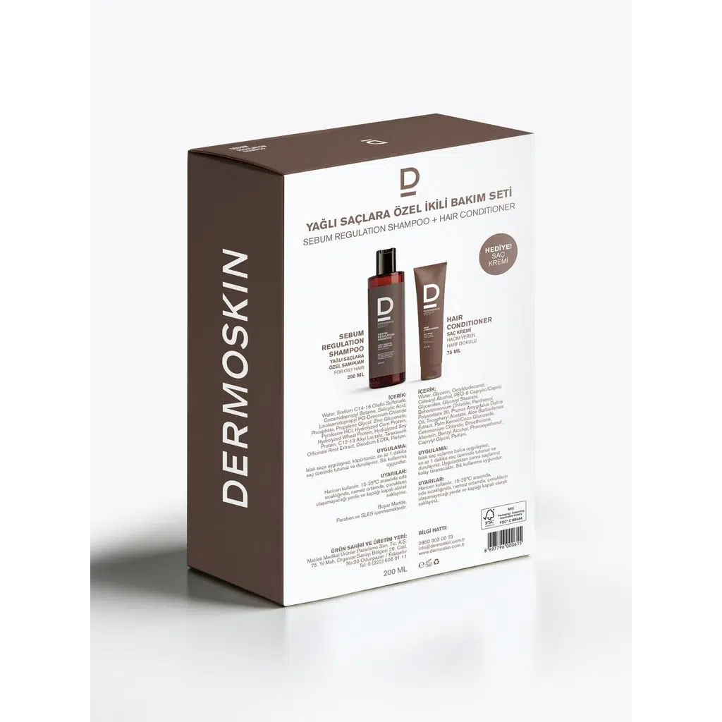 Dermoskin Şampuan Yağlı Saçlara Özel 200 ml + Saç Bakım Kremi 75 ml Hediye