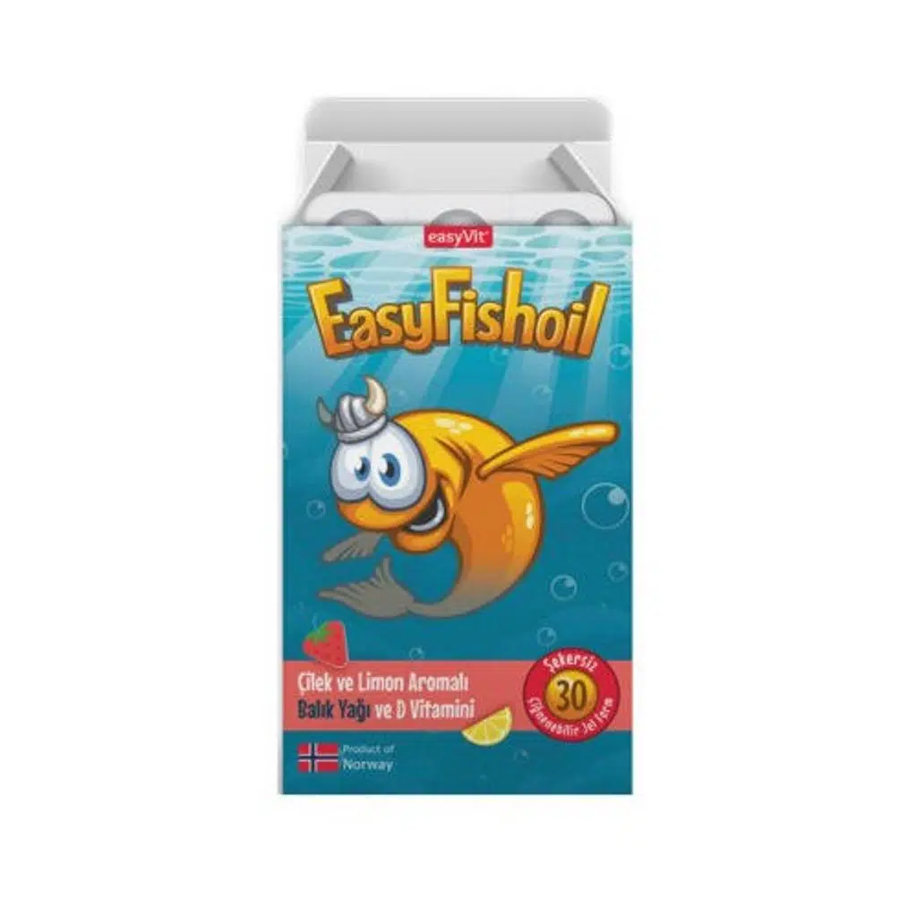 EasyFishoil Çocuk Çilek ve Limon Aromalı 30 Çiğneme Tableti