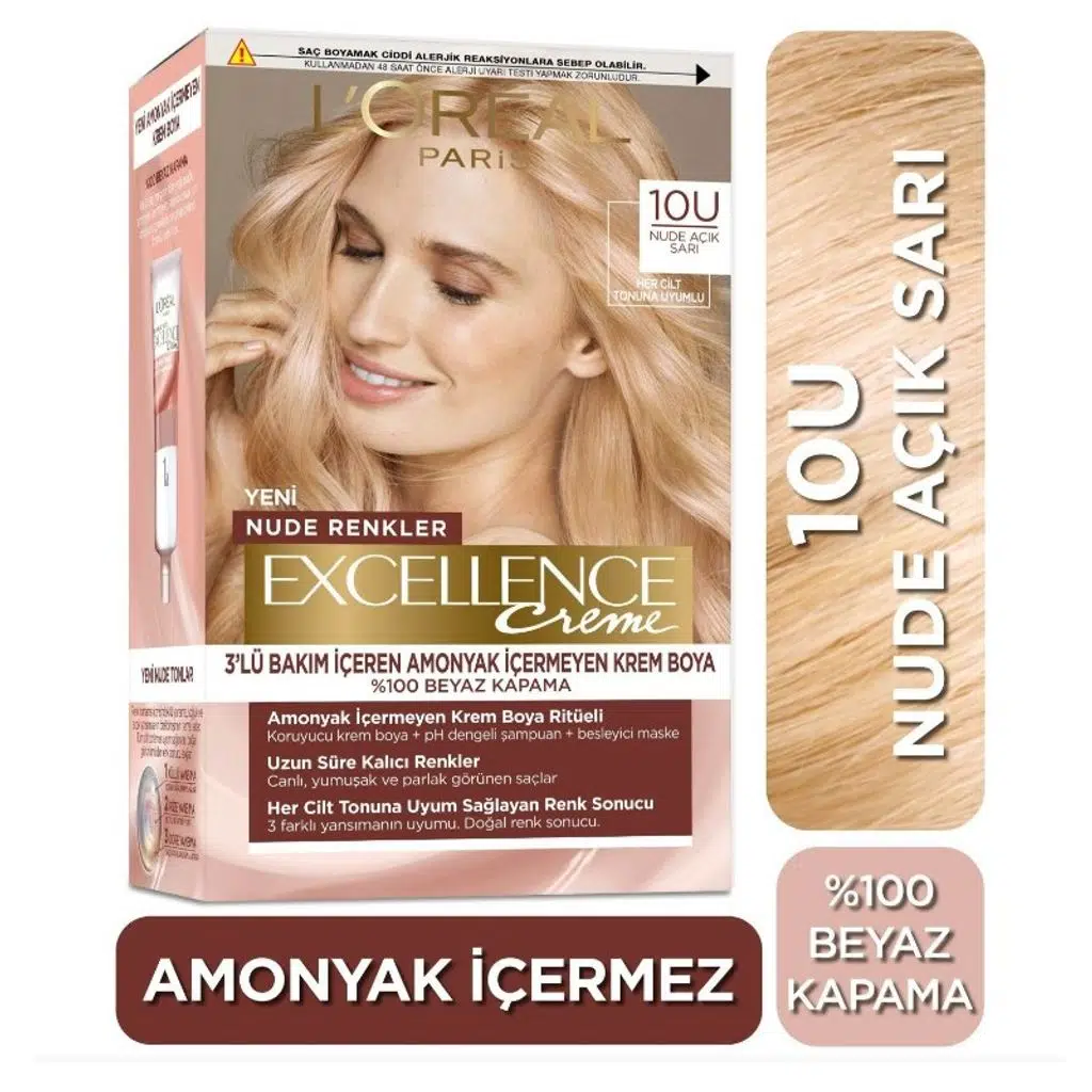 L'Oreal Excellence Nude Renkler Saç Boyası - 10U Nude Açık Sarı