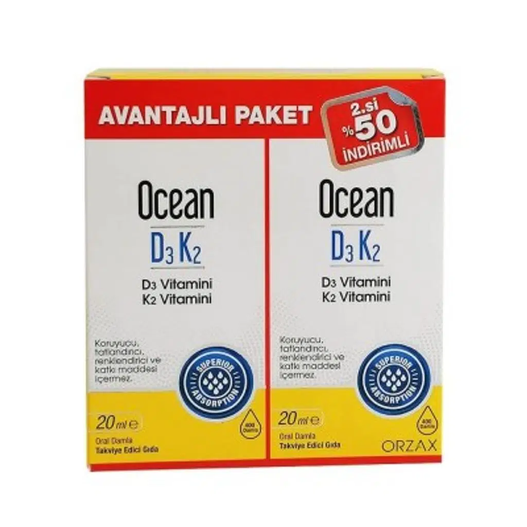 Ocean D3K2 Damla 20+20 ml - İkincisi %50 İndirimli