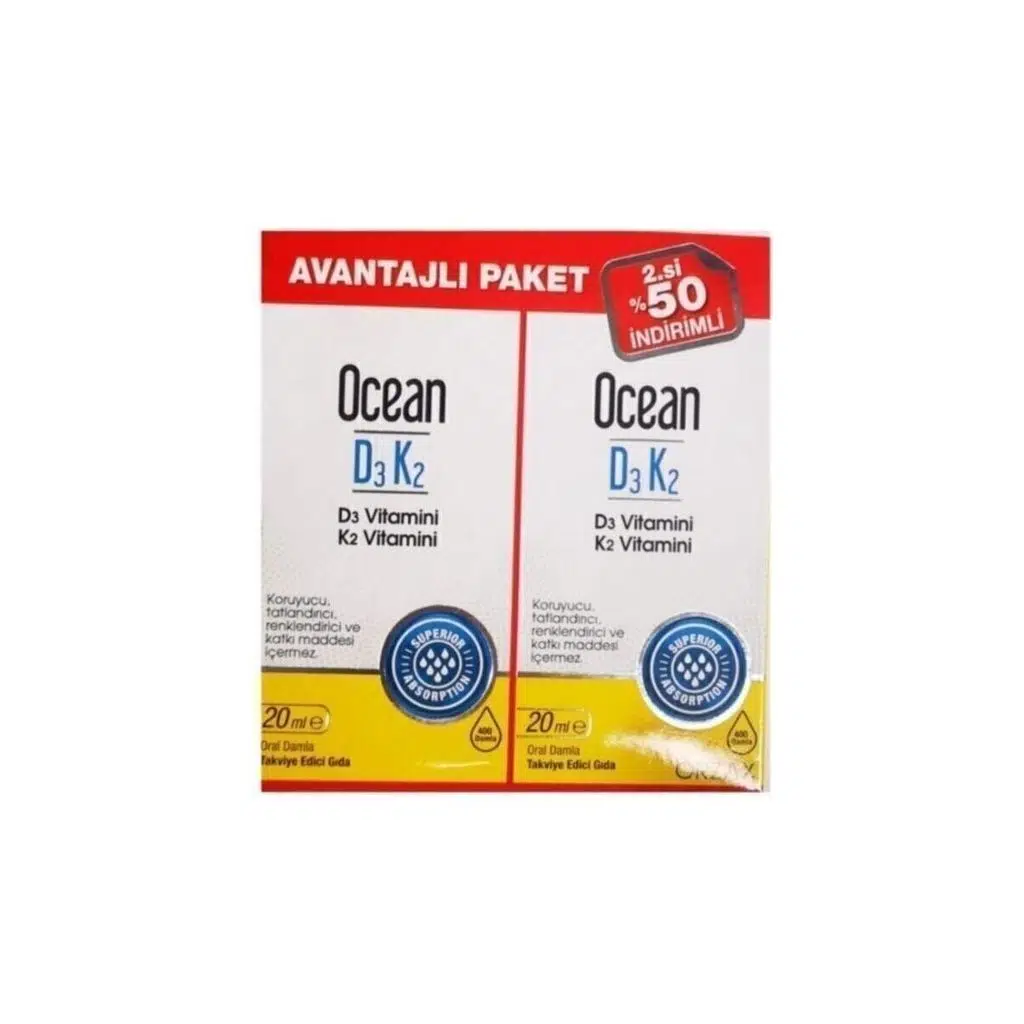 Ocean D3K2 Damla 20+20 ml - İkincisi %50 İndirimli - Eski Ambalaj