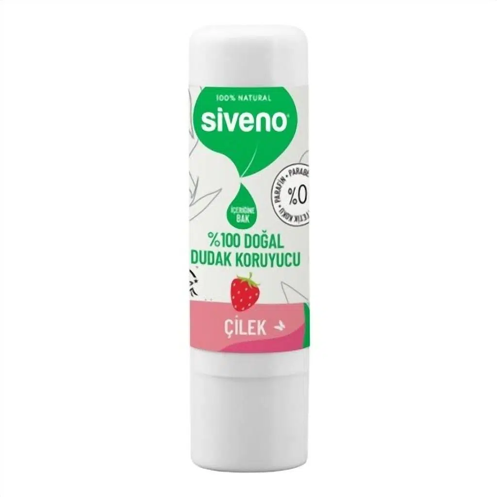 Siveno %100 Doğal Dudak Koruyucu Çilek Bitkisel Lipbalm Dudak Kremi Nemlendirici Parlatıcı Onarıcı 6 gr