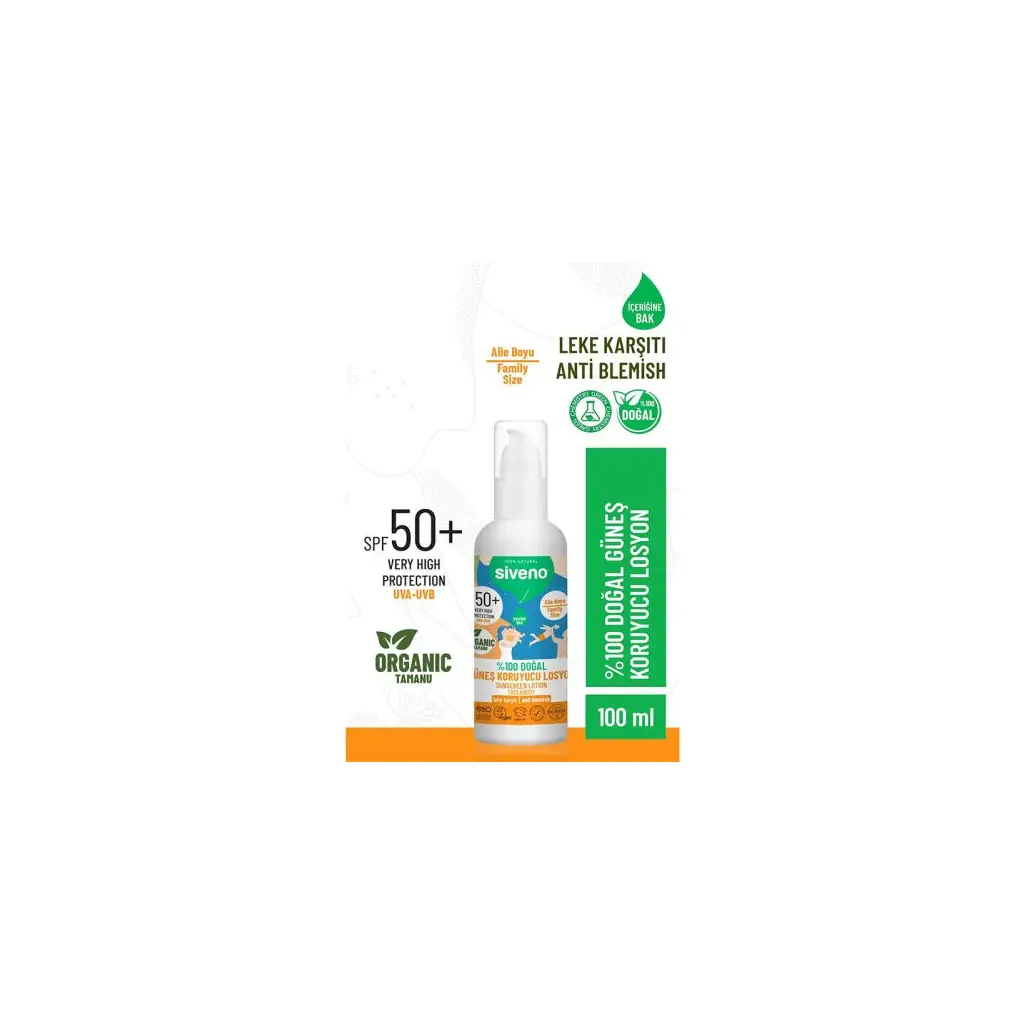 Siveno Organik Tamanu Yağlı Güneş Losyonu Tüm Aile İçin SPF50 100 ml