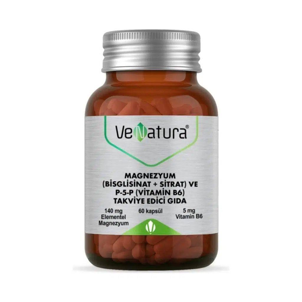 VeNatura Magnezyum (Bisglisinat+Sitrat) ve P5P (Vitamin B6) 60 Kapsül