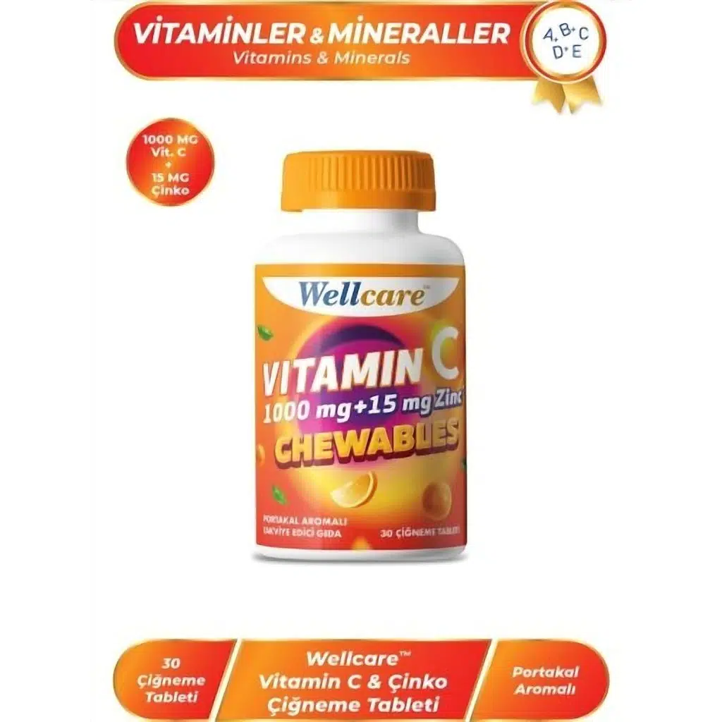 Wellcare Vitamin C 1000 mg + Çinko 15 mg 30 Çiğneme Tableti