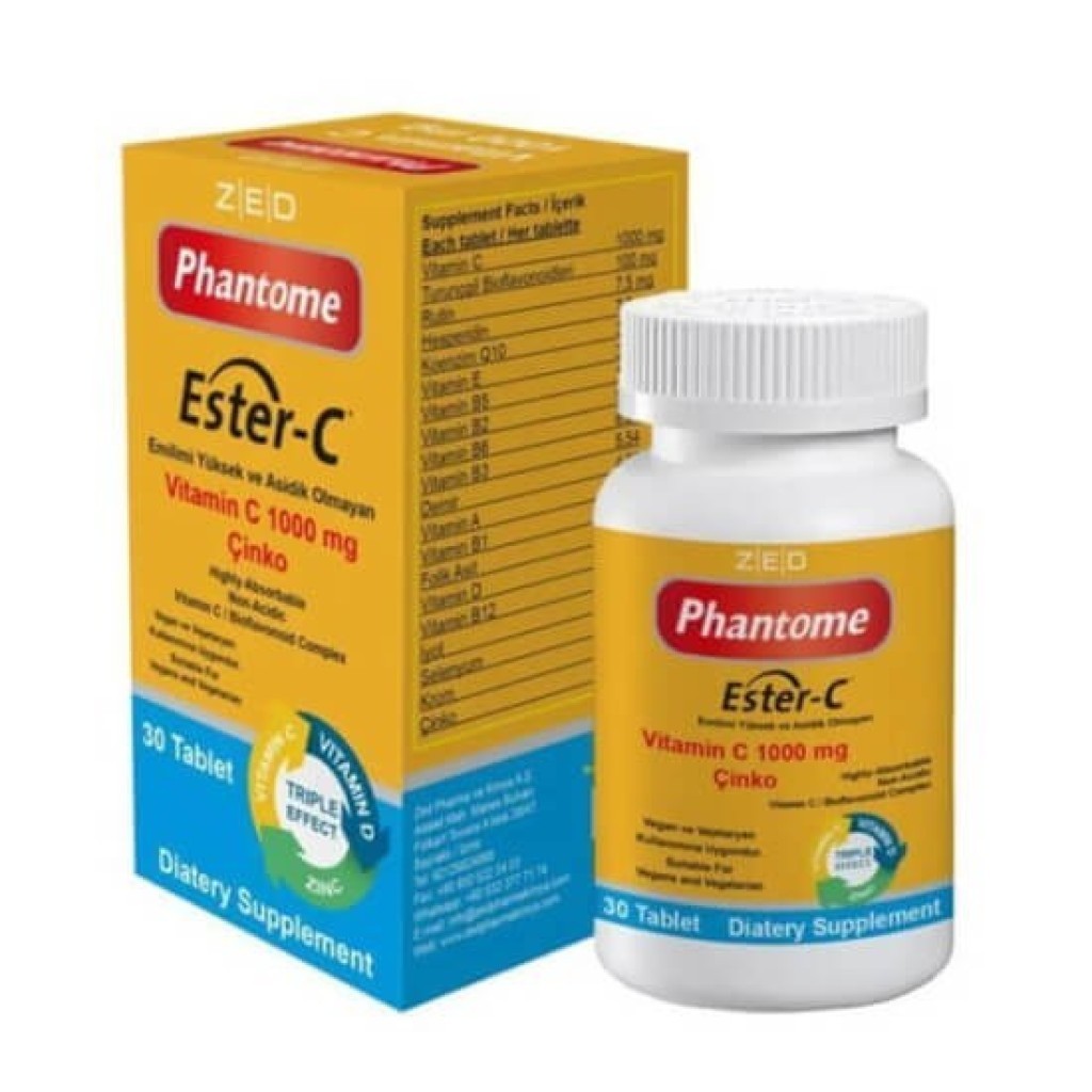 Phantome Ester-C Vitamin C 1000 mg Çinko Vitamin D 30 Tablet 50 Adet