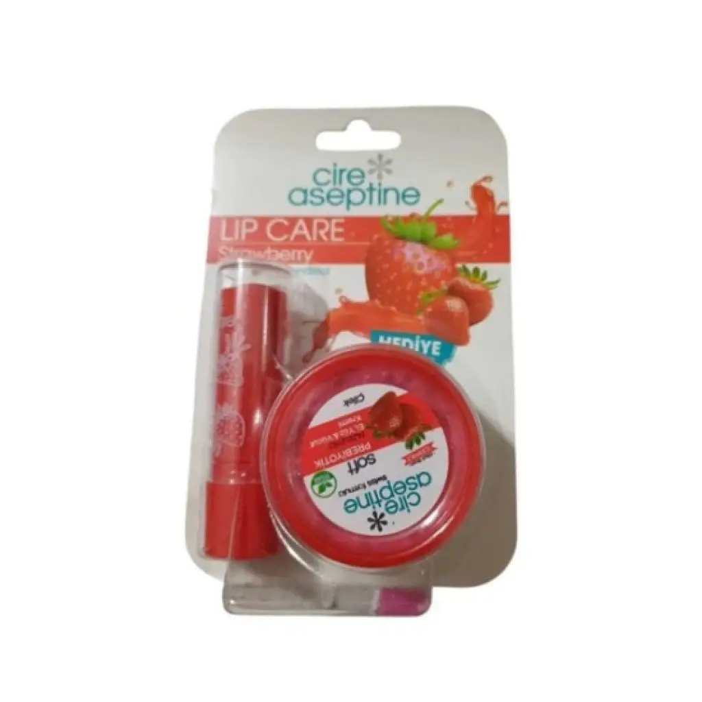 Cire Aseptine Set - Cherry Lip Care 4,5 gr + Çilek Soft Probiyotik El Yüz ve Vücut Kremi 30 ml 50 Adet