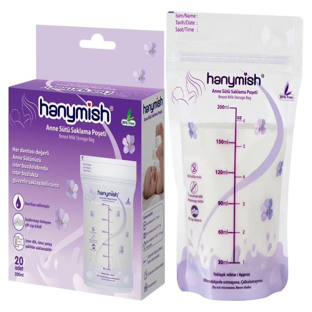 Hanymish Süt Saklama Poşeti Kilitli Kapak 20 Adet 200 ml - 50 Paket