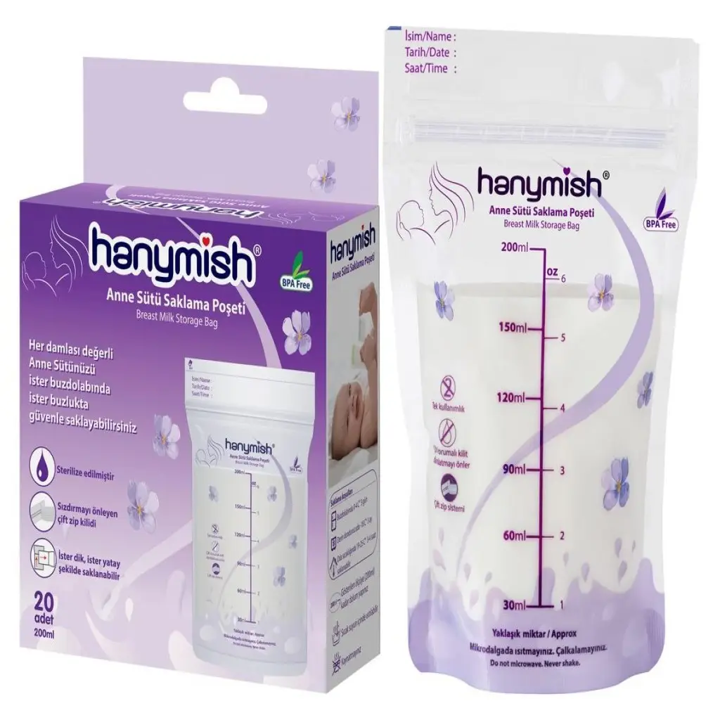 Hanymish Süt Saklama Poşeti Kilitli Kapak 20 Adet 200 ml - 50 Paket