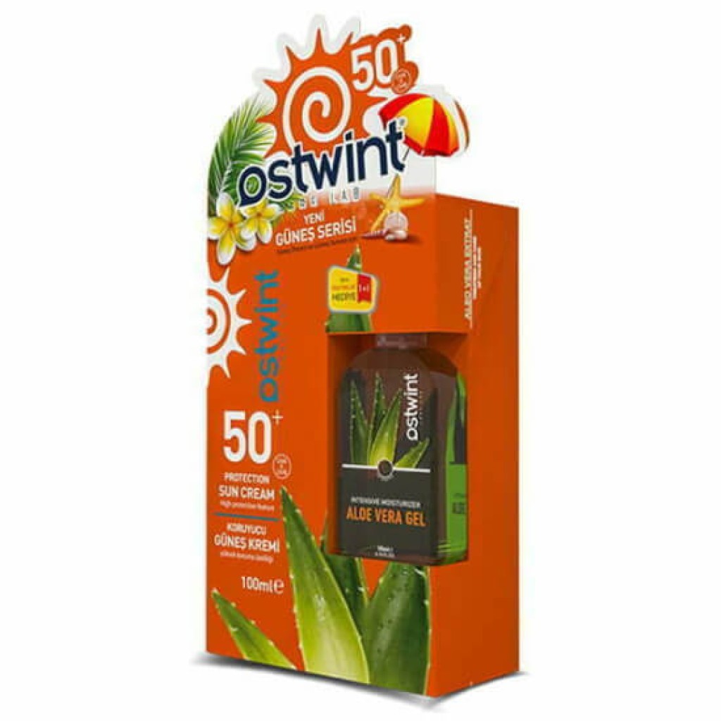Ostwint Güneş Kremi SPF50 100 ml + Alovera Jel 100 ml Hediye 50 Adet