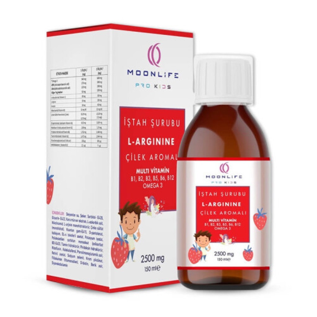 Moonlife Çilekli İştah Şurubu L-Arginine Omega 3 Multivitamin 150 ml 50 Adet