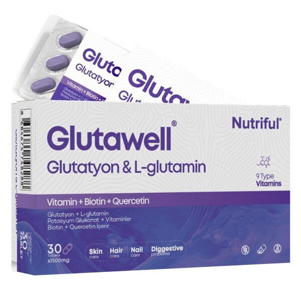 Nutriful Glutawell Glutatyon L-Glutamin Biotin Quarcetin İçeren 30 Tablet Takviye Edici Gıda 20 Adet