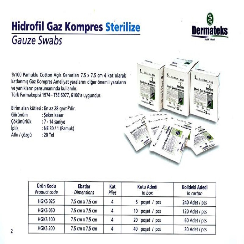 Dermateks Gaz Kompres 50’lik 50 Adet