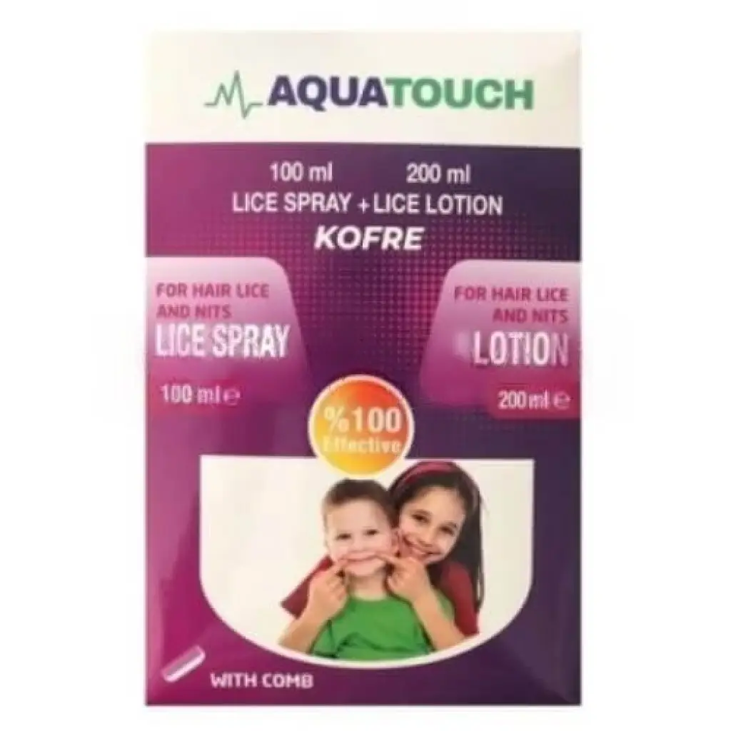 Aqua Touch Kofre Bit Sprey 100 ml + Şampuan 200 ml + Metal Tarak 50 Adet